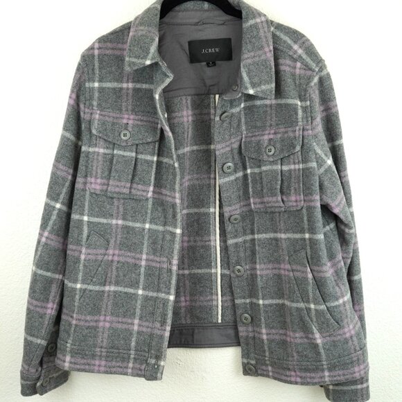 J.Crew Wool Blend Plaid Shacket Jacket Gray Purple‎ Size Small - Picture 1 of 10